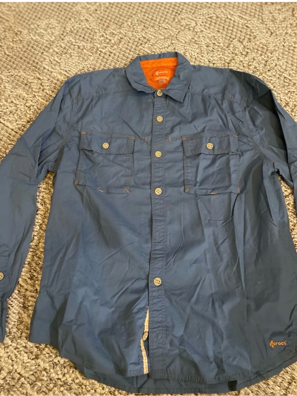 CROCS Blue Size Large Button-Front Long Sleeve Shirt -013